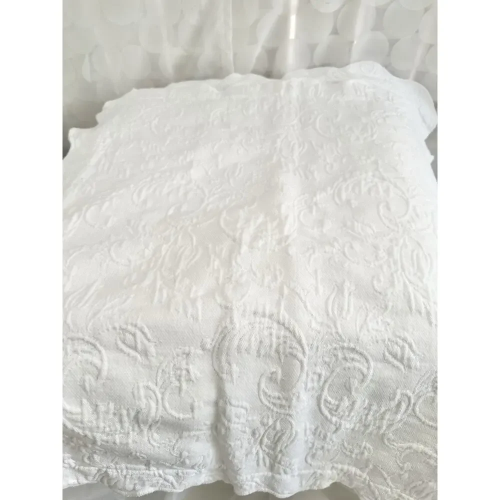 VTG Twin White Matelasse Bedspread 100% Cotton 2 Shams Portugal Fleur De Lis